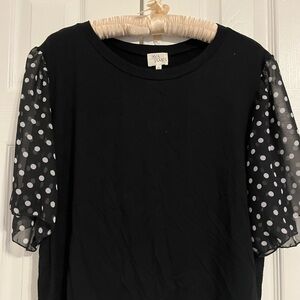 Black Polka Dot Sleeve Top